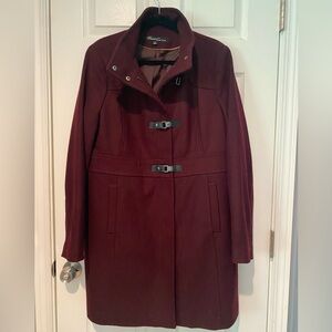 EUC Kenneth Cole Hip-Length Wool Coat, Maroon, Size 18